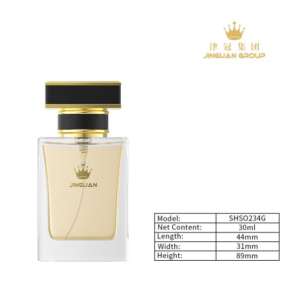 High-transparent glass perfume bottle with vintage black & gold cap
